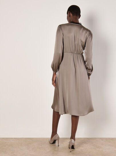 Lace Trim Satin Midi Dress