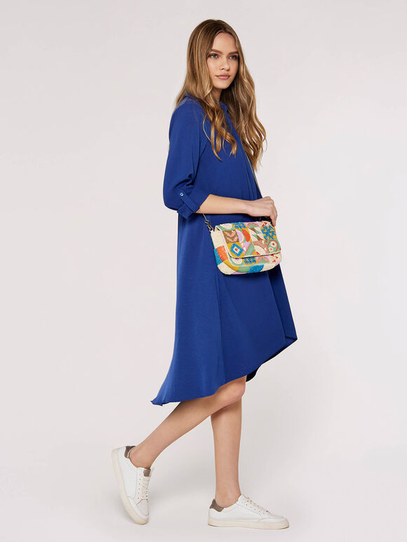 High-Low Hem Shirt Mini Dress, Blue, large