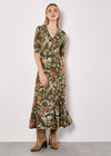 Floral Leaf Print Midaxi Dress, Khaki, large