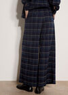 Check Print Wide-Leg Trousers, Navy, large