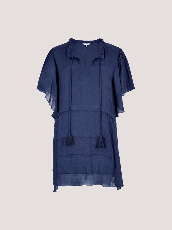 Ruffle Tiered Tunic Top, Navy, large