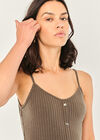 Ribbed Cami Midi Dress, Khaki, large
