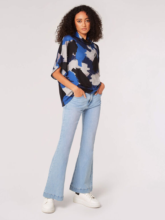 Paint Stroke Cowl Neck Top, Blue, large