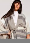 Soft Check Self Tie Blanket Cape, Stone, large