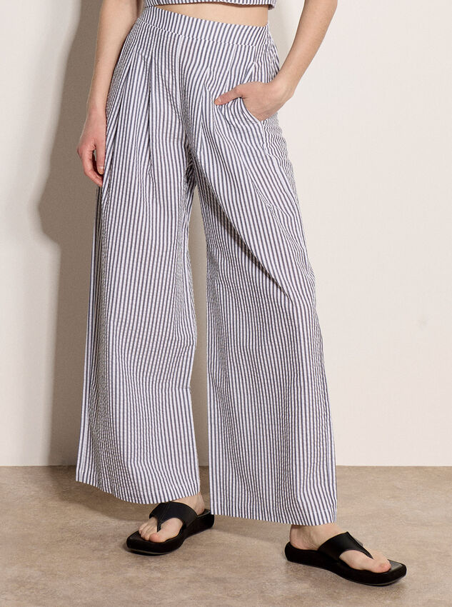Stripe Wide Leg Trousers, Navy, large