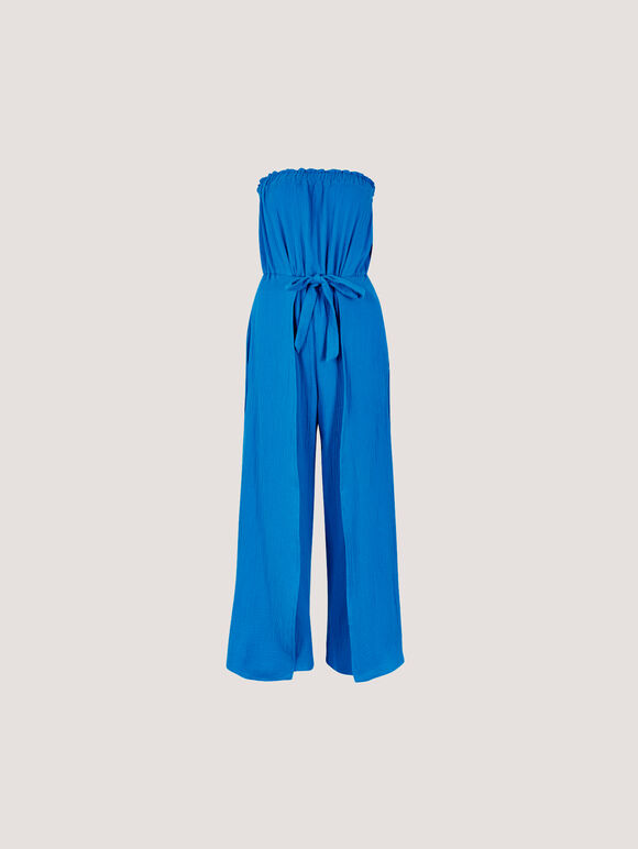 Cotton Wrap Bandeau Jumpsuit, Blue, large