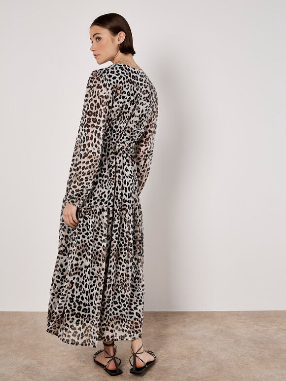 Shimmer Leopard Chiffon Midi Dress, Stone, large