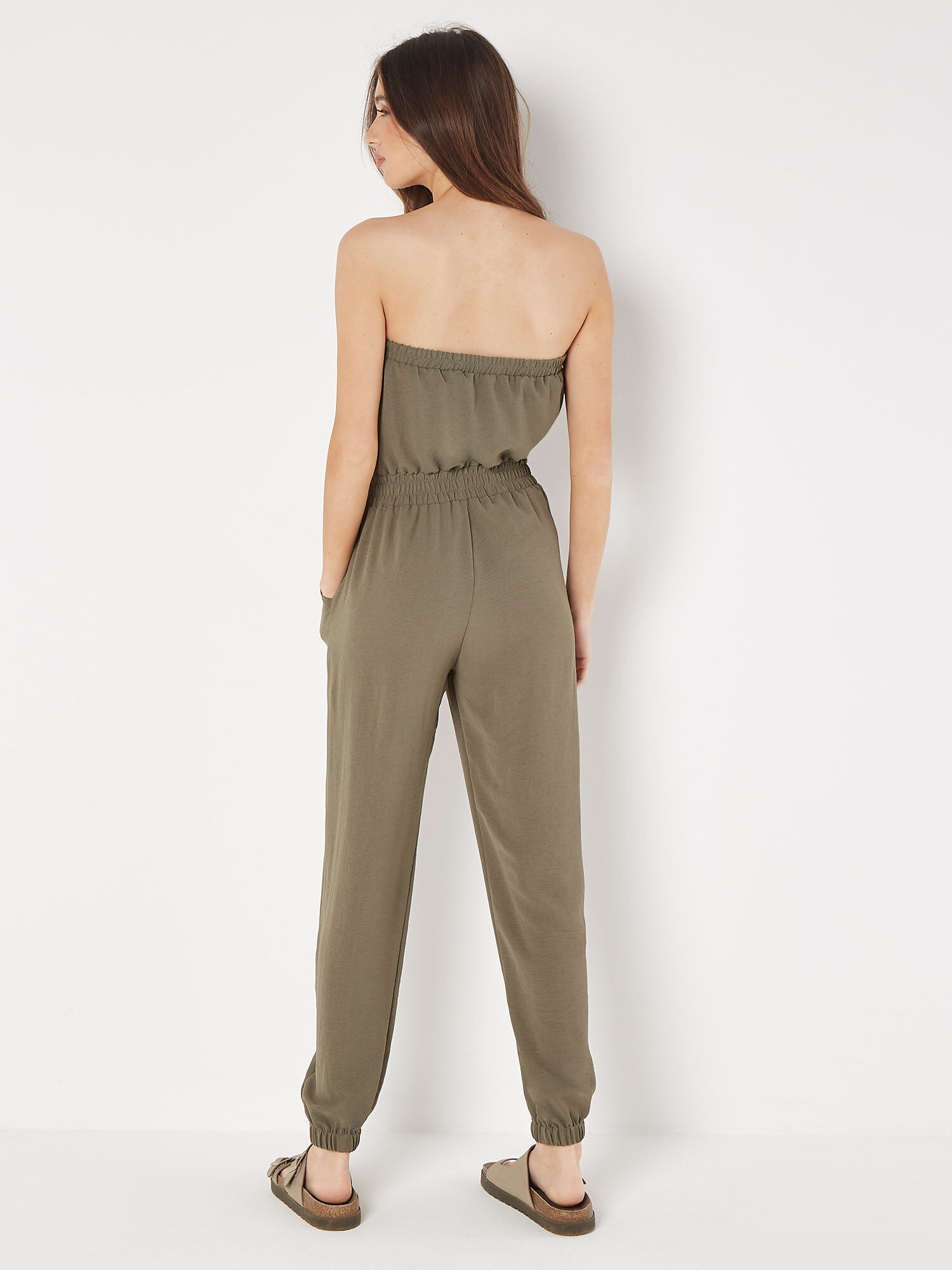 Utility Bandeau Jumpsuit Apricot Clothing