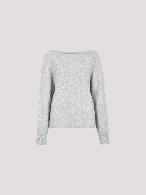 Boat Neck Batwing Jumper, Grey, large