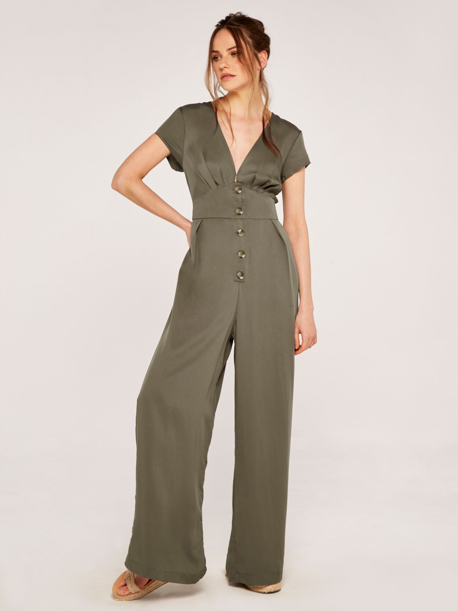 Button Down Wide Leg Jumpsuit