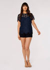 Guipure Scallop Lace Top, Navy, large