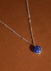 Silver Tone Heart Pendant Necklace, Blue, large