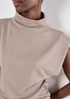 Mini Dogtooth High Neck Ruched Top, Stone, large