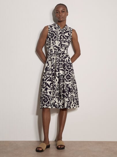 Abstract Tile Crepe Shirt Midi Dress