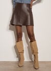 Faux Leather Mini Skirt, Brown, large