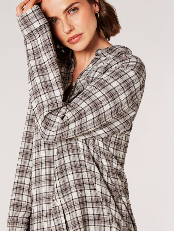 Textured Check Shirt, Stone, large