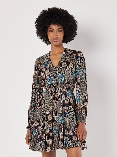 Patchwork Floral Shimmer Mini Dress