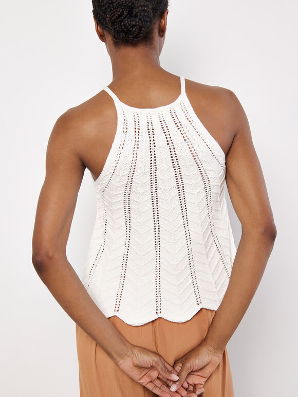 Knitted Chevron Swing Top, Cream, large
