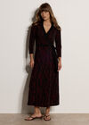 Abstract Print Wrap Maxi Dress, Burgundy, large