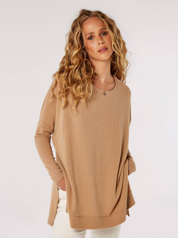 Ribbed Side Split Top, Stone, large