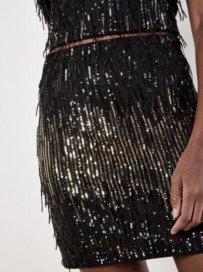 Sequin Fringe Bodycon Mini Skirt