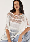 Open Knit Cotton Blend Poncho, White, large