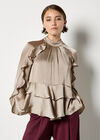Ruffle Crinkle Satin Top, Stone, large