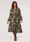 Curve Meadow Textured Midi Dress, Khaki, large