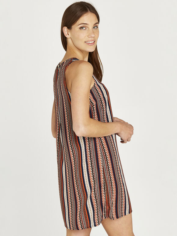 Tribal Print Shift Dress, Navy, large