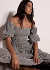 Cotton Gingham Milkmaid Midaxi Dress, Black, large