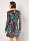 Rainbow Sequin Fit And Flare Mini Dress, Black, large