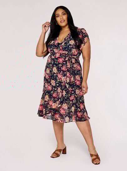 Curve Floral Wrap Midi Dress
