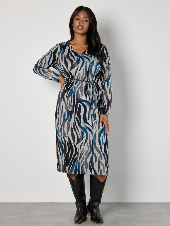 Curve Soft Touch Zebra Midi Dress, Grey, large