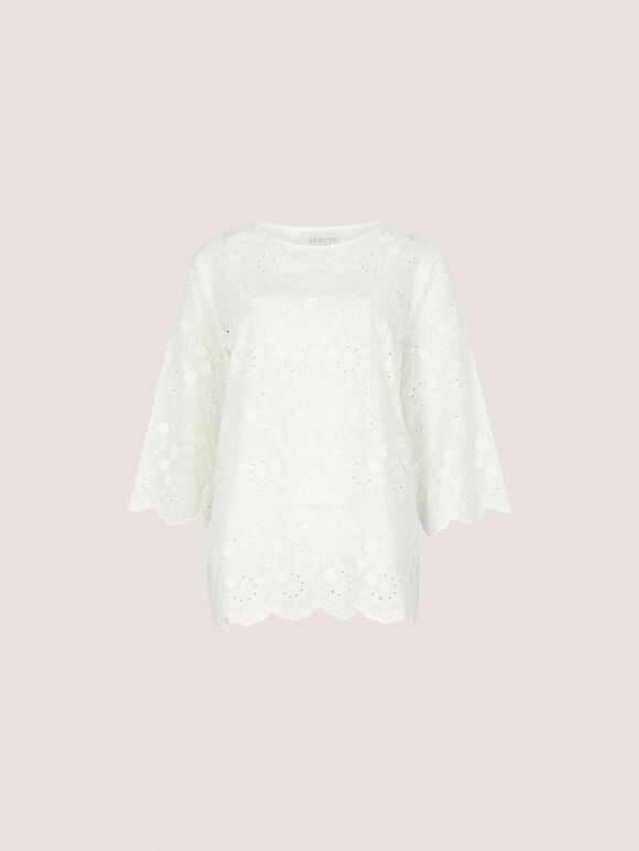 Flower Bell Sleeve Top, White, large