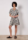 Tropical Print Linen Blend Mini Dress, Stone, large