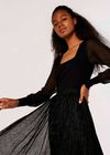 Lurex Pleated Midi Skirt, Black, large