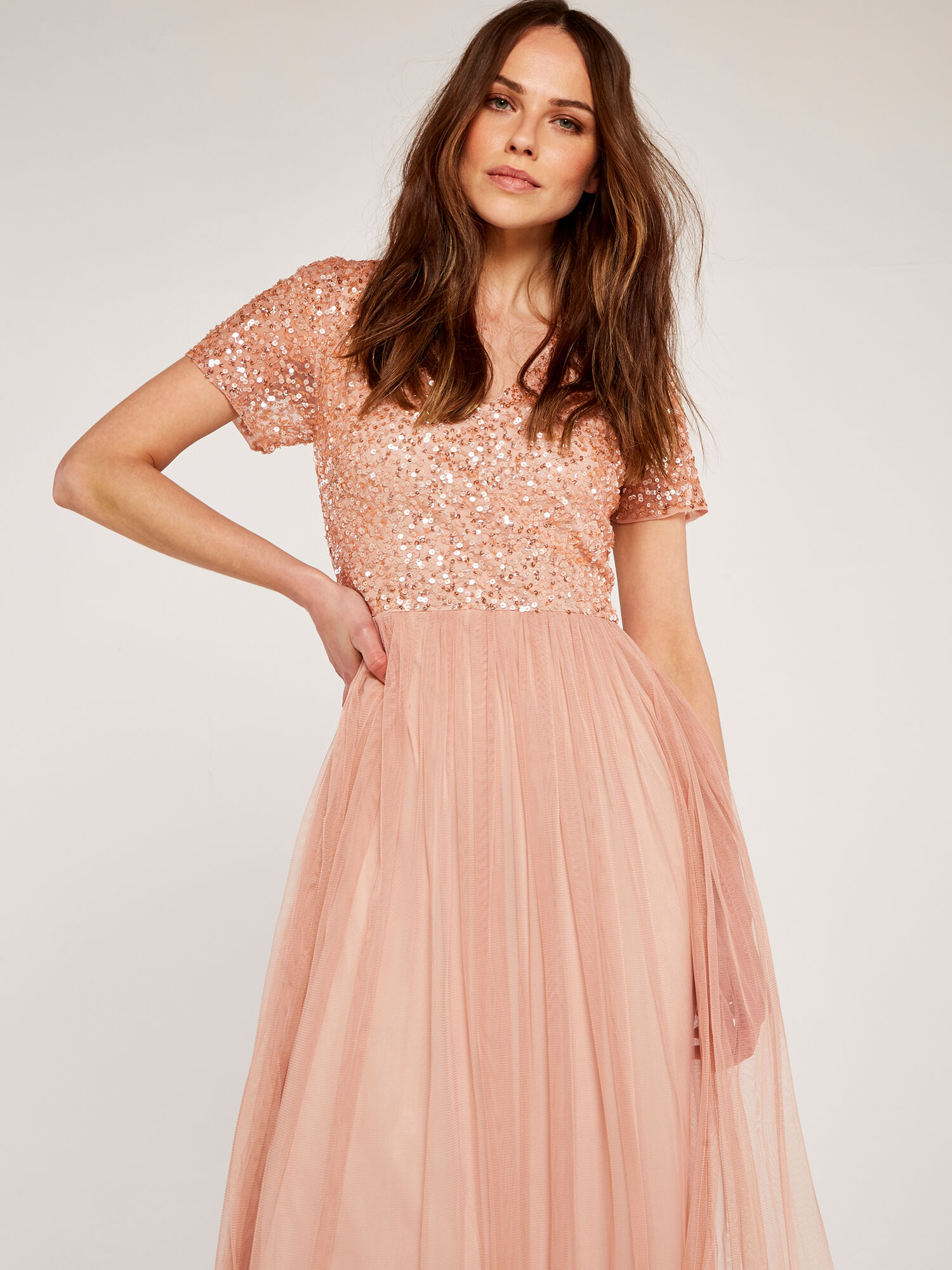 Sequin tulle discount maxi dress