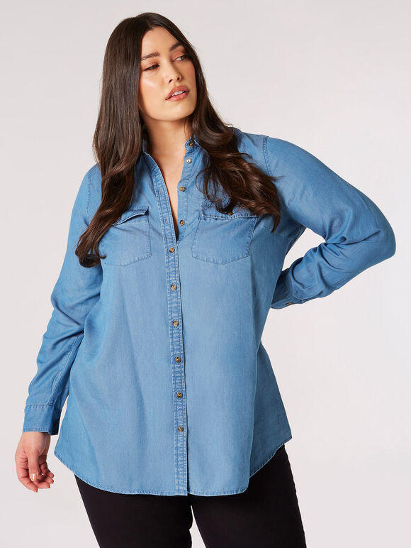 Curve Denim TENCEL™ Shirt, Blue, large