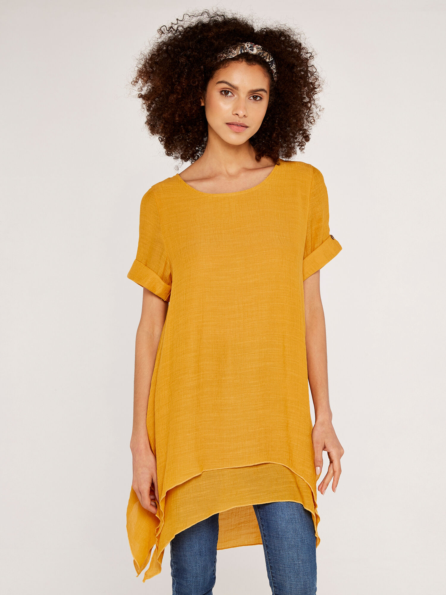 Oversized Layered Slub Tunic Top Apricot Clothing