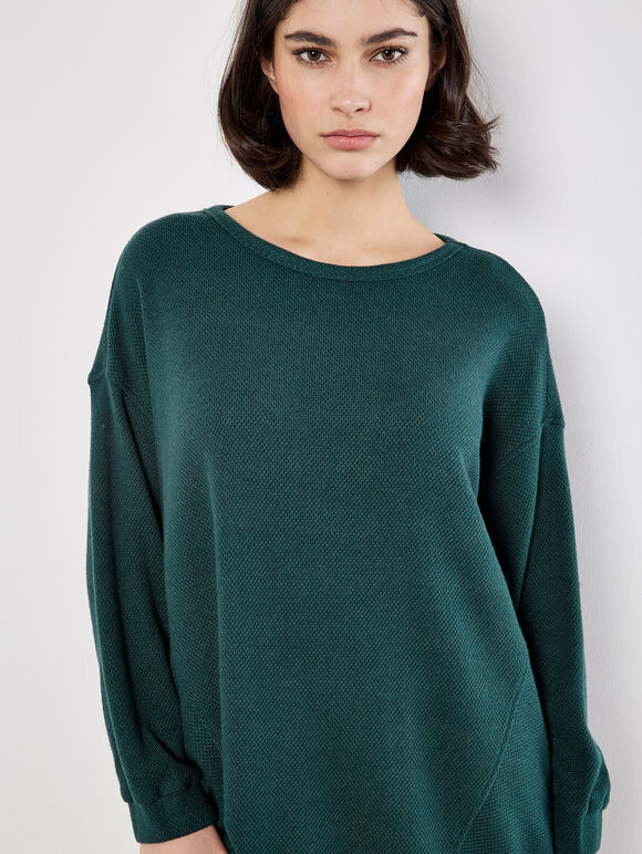 Honeycomb Knit Jumper Mini Dress, Green, large