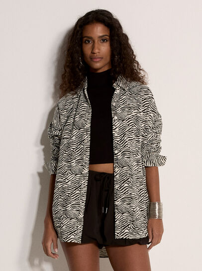 Zebra Print Oversized Cotton Shirt