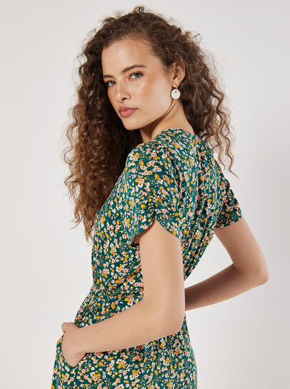 Ditsy Floral Decorative Button Midi Dress
