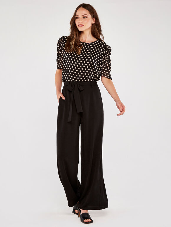  Wide Leg Tie Waist Trousers, Black, large