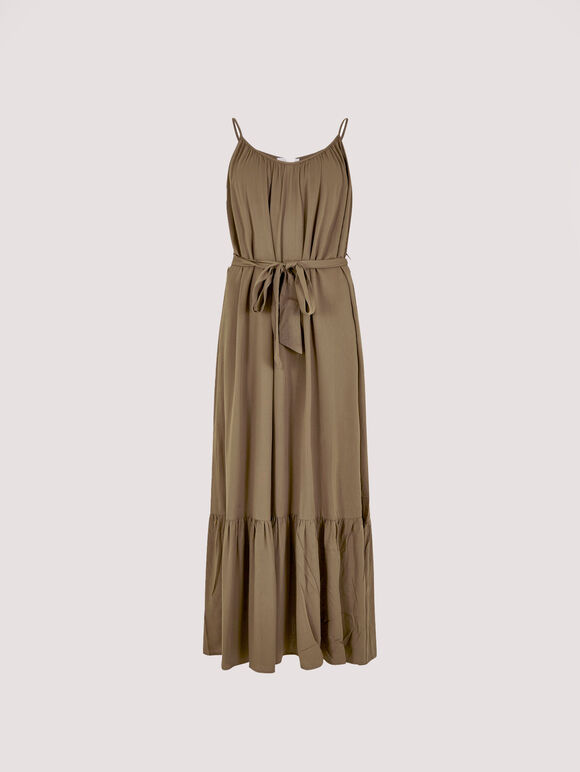Twill Cami Maxi Dress, Khaki, large