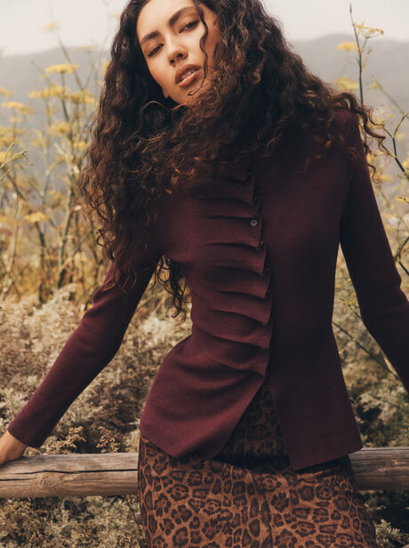Button-Down Pleat Knit Top