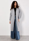 Chunky Cable Knit Longline Cardigan, Grey, large