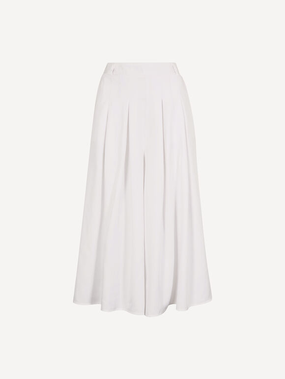 Pleated Wide-Leg Culotte Trousers, White, large