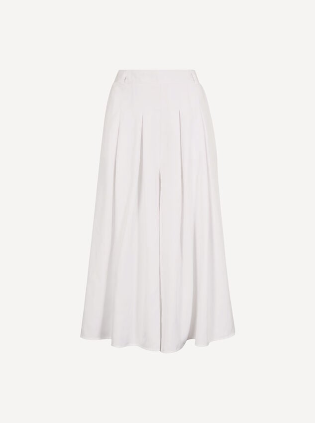 Pleated Wide-Leg Culotte Trousers, White, large