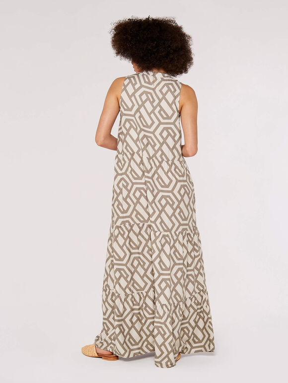 Geometric Tiered Maxi Dress, Stone, large