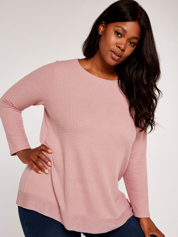 Curve Waffle Knit Top, Pink, large